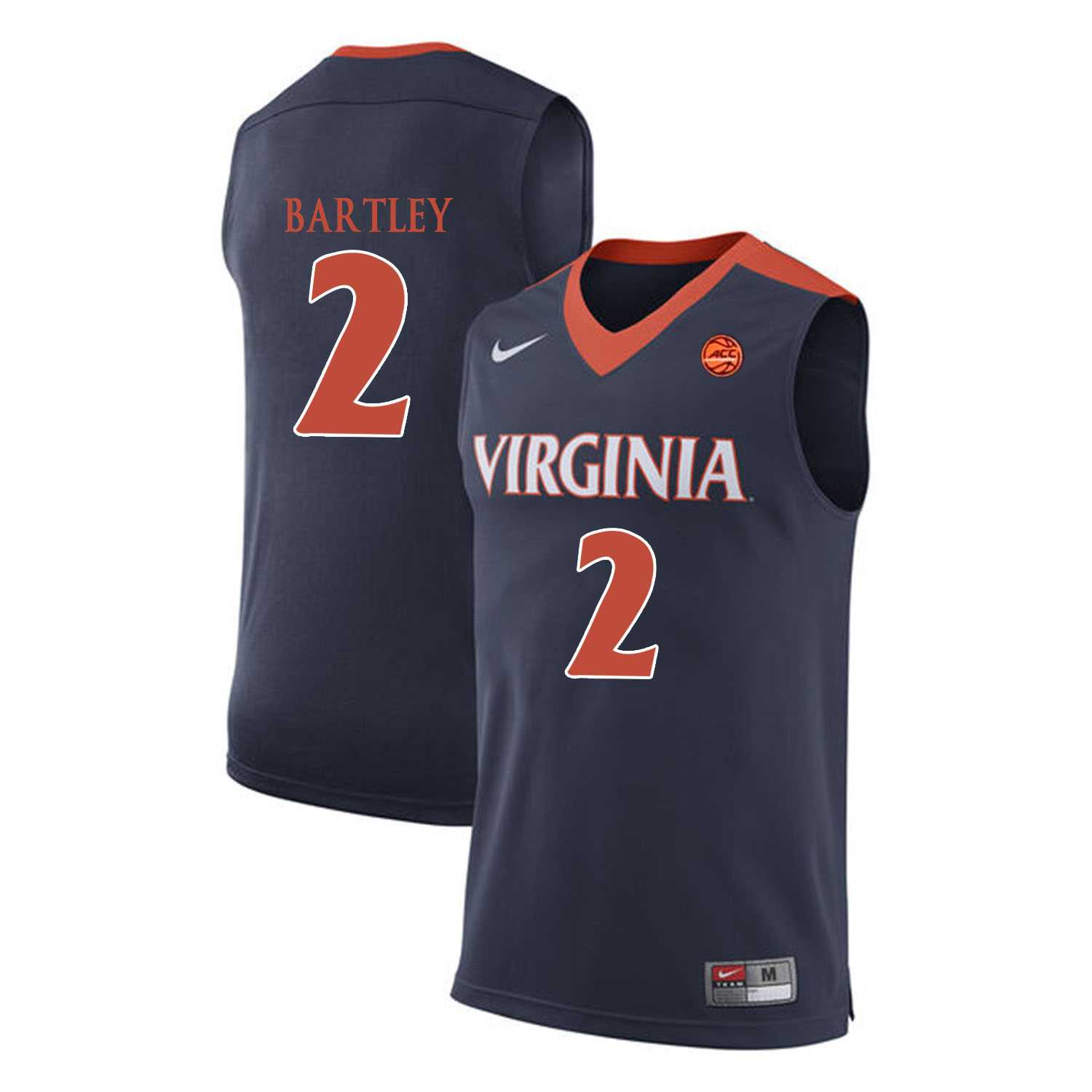 Virginia Cavaliers #2 Justice Bartley Navy College Basketball Jersey